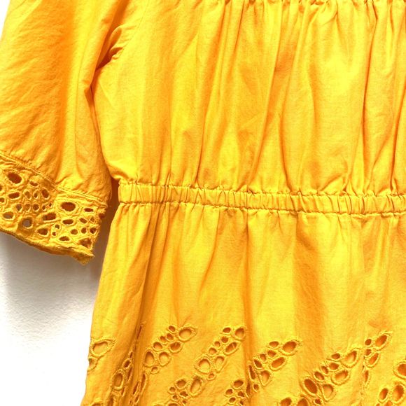Banana Republic Eyelet Peasant Blouse Top Size Large Marigold Yellow Boho - Picture 5 of 8